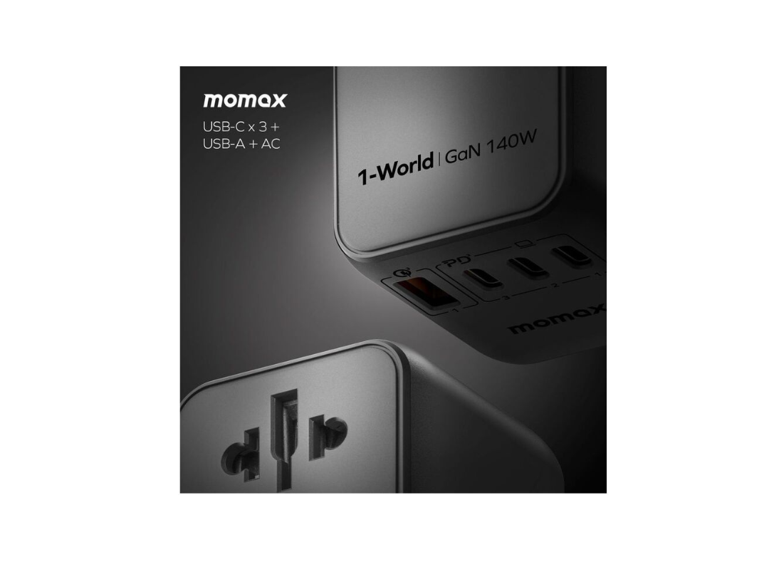 Buy Momax 1-World 140W GaN 4-Port AC Travel Adapter + USB-C Cable in Qatar Buy Momax 1-World 140W GaN 4-Port AC Travel Adapter + USB-C Cable in Qatar